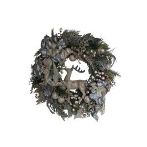 Handmade Christmas Wreath Deer Stag Gold Silver Berries Balls Ribbon 25"